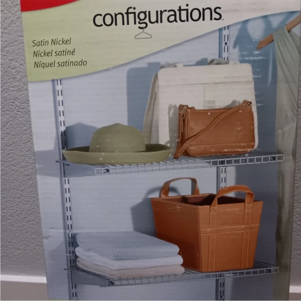 Rubbermaid Satin Nickel 2 add on shelves with 4 brackets.